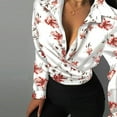 thumbnail image 4 of Wolfast Blouse d'Hiver Sexy à Manches Longues pour Femmes Col Rabattu Imprimé Floral Pull Boutons Chemises Hauts, Blanc, TG, 4 of 6