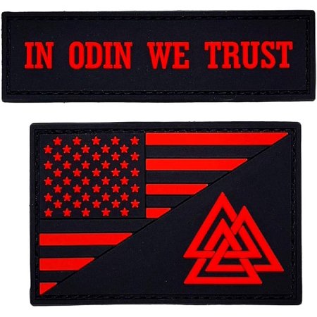 Odin We Trust Flag Valknut Viking Patch [2PC Bundle-PVC Rubber-Hook Fastener-OP1,2]