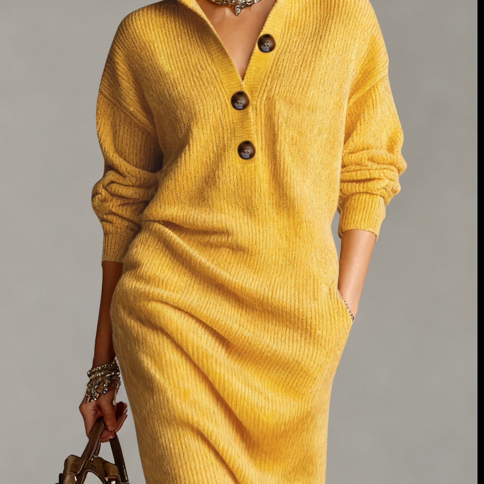 Mifsaly Midi Sweater Dress for Women Stand Collar Button Down Business  Dresses Knit Long Sleeve Oversized Spring Winter Outfits 2026 Fashion  Officewear S - Walmart.com