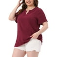 thumbnail image 4 of Agnes Orinda Women's Plus Size Valentines Day Tops Swiss Dots Short Sleeve Notched Neck Spring Summer Blouses 1X Burgundy, 4 of 6