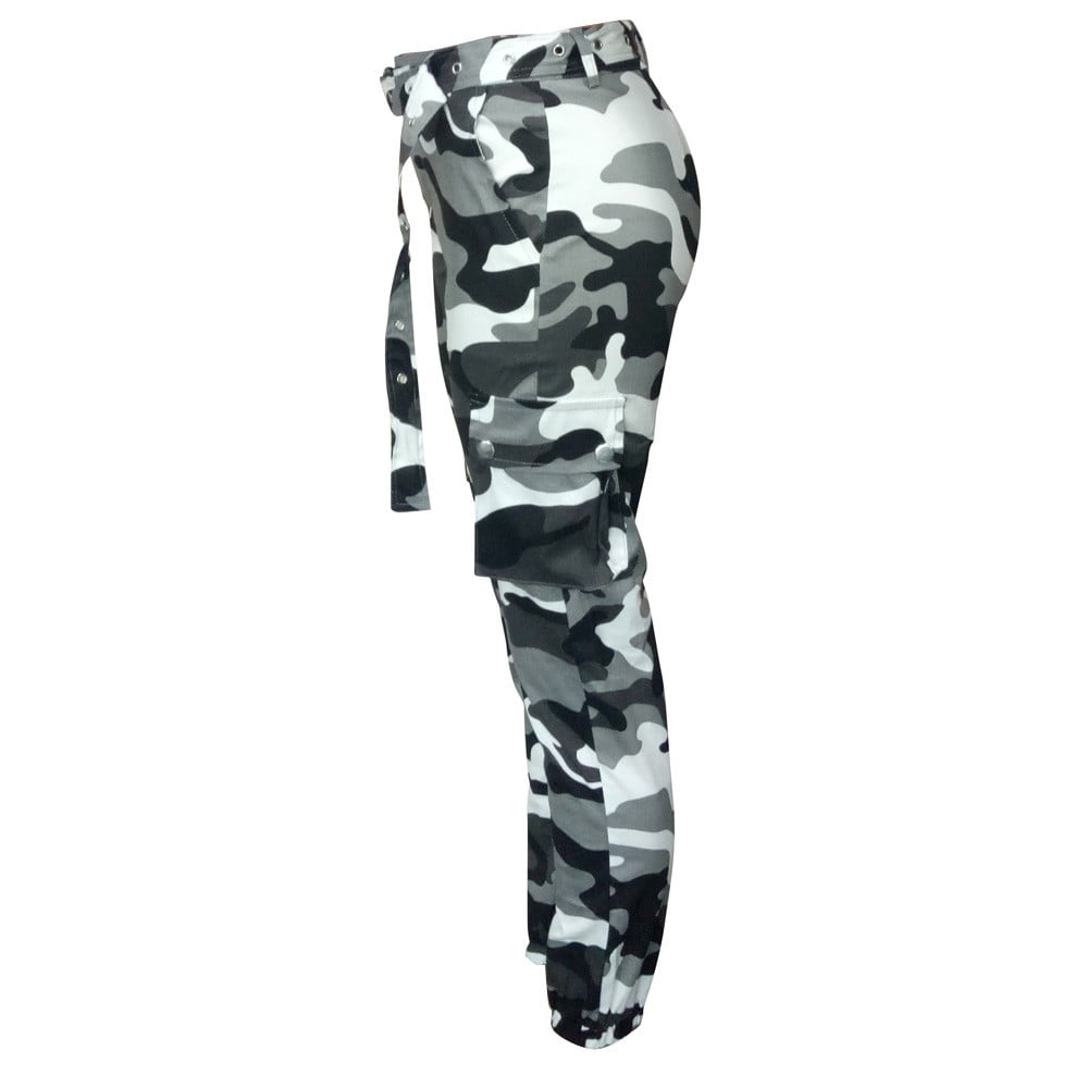 KaLI_store Womens Cargo Pants Women's Camo Print Cargo Jeans High Waist