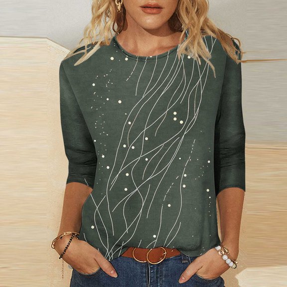 Vetsdori Juniors 3/4 Sleeve Tops Dressy Pullover Graphic Trendy Crew Neck Plus Size,Gift Summer T-Shirts for Woman Tunic