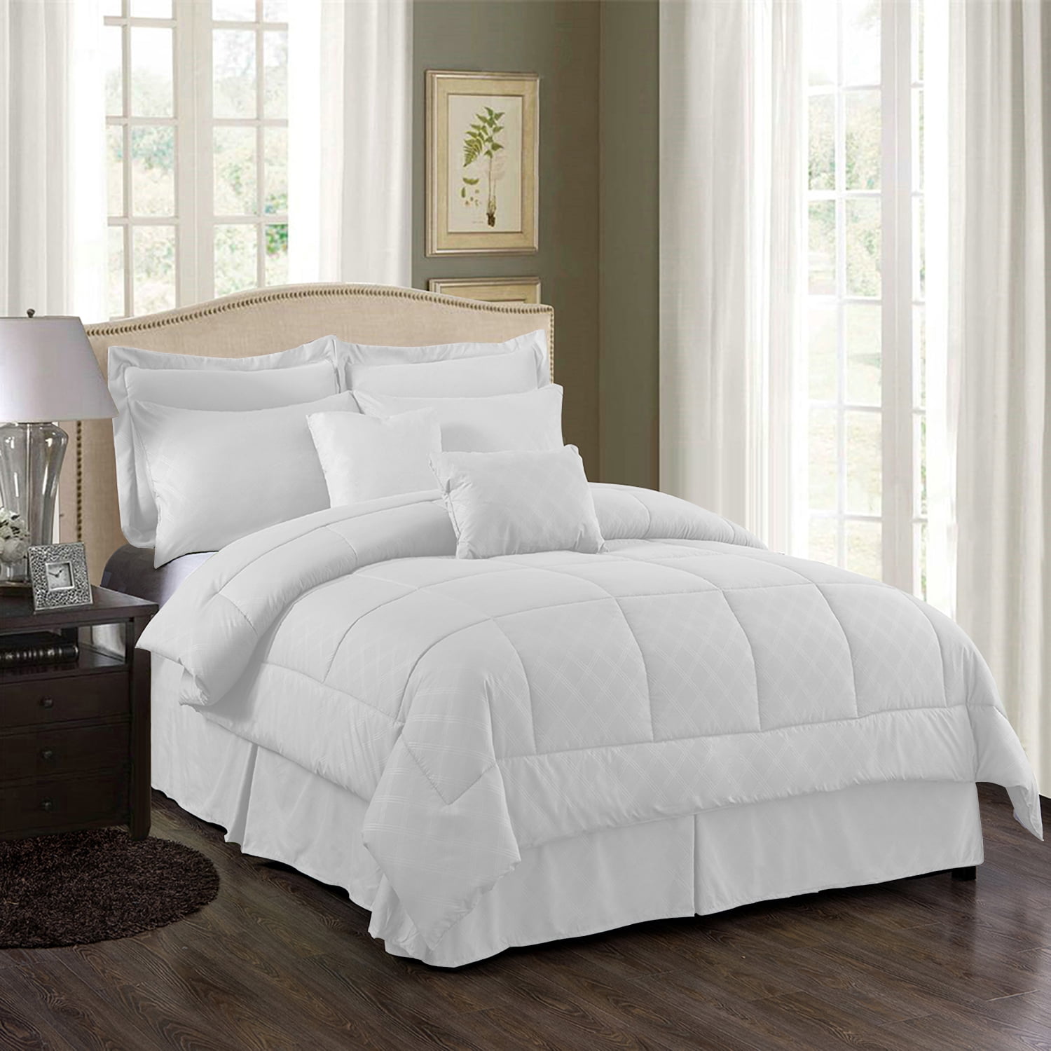 MerryHome 10-Piece White Comforter Set Bed in a Bag,King,with Dec Pillows Shams,Bed Skirt and sheets