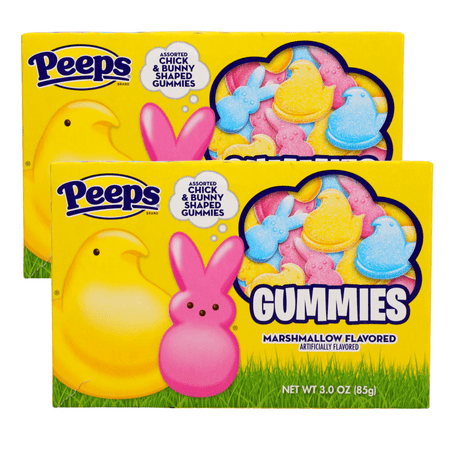 Peeps Marshmallow Flavored Chick Bunny Shaped Gummies 3oz Home Kitchen Party Favor Chewy Treats Travel Snacks Bowl Basket Filler Stuffer Candies for Easter Egg Hunt Birthday Holiday Gift Set 2 count
