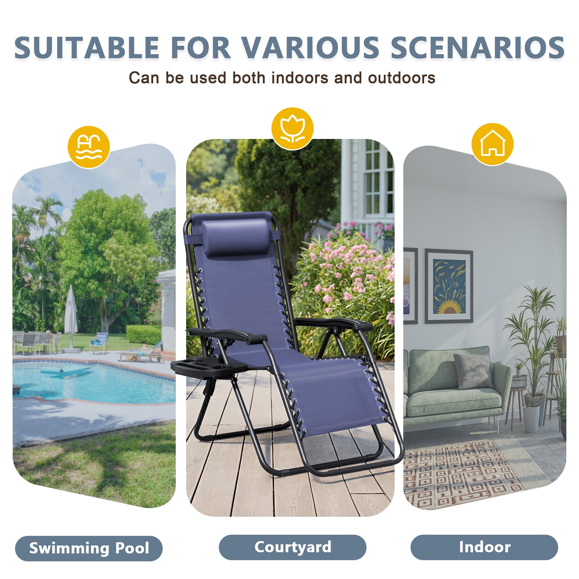 Lacoo 2 Zero Gravity Chair Patio Outdoor Foldable Lawn Lounge Chair Reclining Chair with Adjustable Pillow for Graden, Patio,Beach , Blue