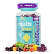 Squiggles Kids Multivitamin + Iron Gummies for General Health & Wellness, 100 Count - Low Sugar Berry Flavor