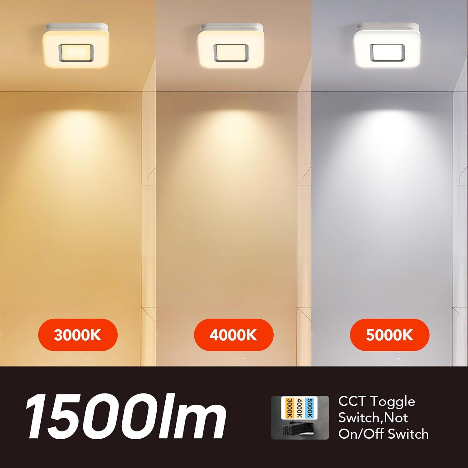 OREiN Bathroom Exhaust Fan with Light, 110 CFM 2.0 Sones, 27W Bathroom Fan with Light for Home, 1500lm, 3000K/4000K/5000K Selectable & Nightlight, FCC/ETL Listed, Bathroom Fan Light Combo
