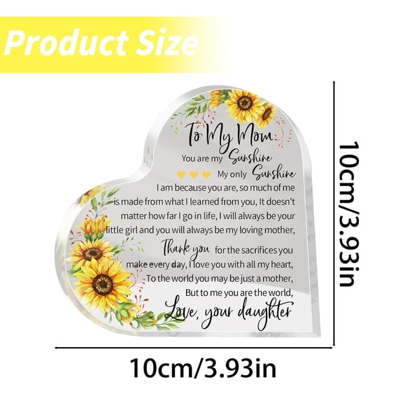 1PC Gifts for Mom, Christmas Gifts for Mom, Mom Birthday Gifts, Acrylic Keepsake Gifts from Son Daughter, Mother's Day Gift Valentines Day Gifts for Mom (Sunflower)