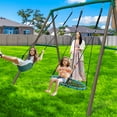 thumbnail image 7 of KloKick 7.5ft Heavy Duty Swing Set for Backyard, 500lbs Capacity Outdoor Metal Swing Set for Kids & Adults with Spider Swing and Belt Swing (Green), 7 of 7