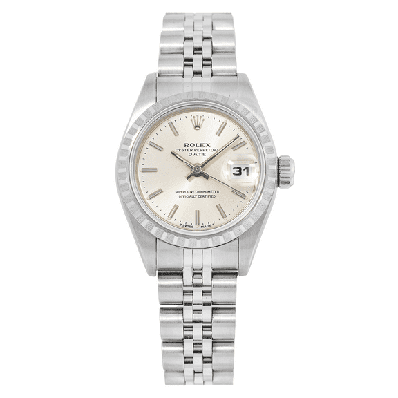 Pre-Owned Adult Ladies Rolex Oyster Perpetual Date 69240 26MM Silver Dial with Stainless Steel Jubilee Bracelet