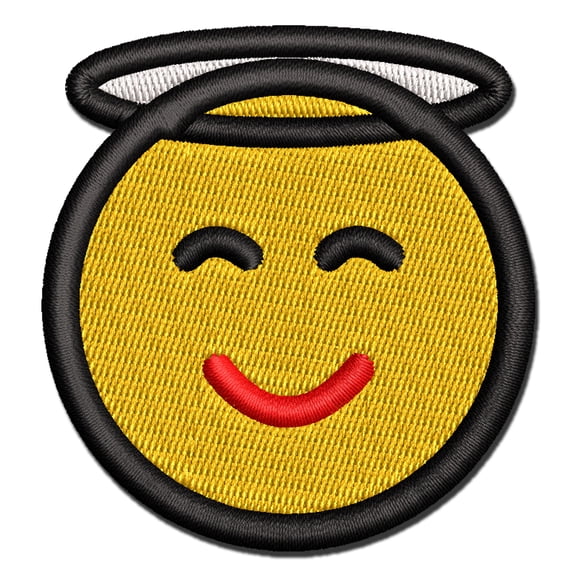 Angel Face Halo Emoticon Applique Multi-Color Embroidered Iron-On Patch - 2.5 Inch Small