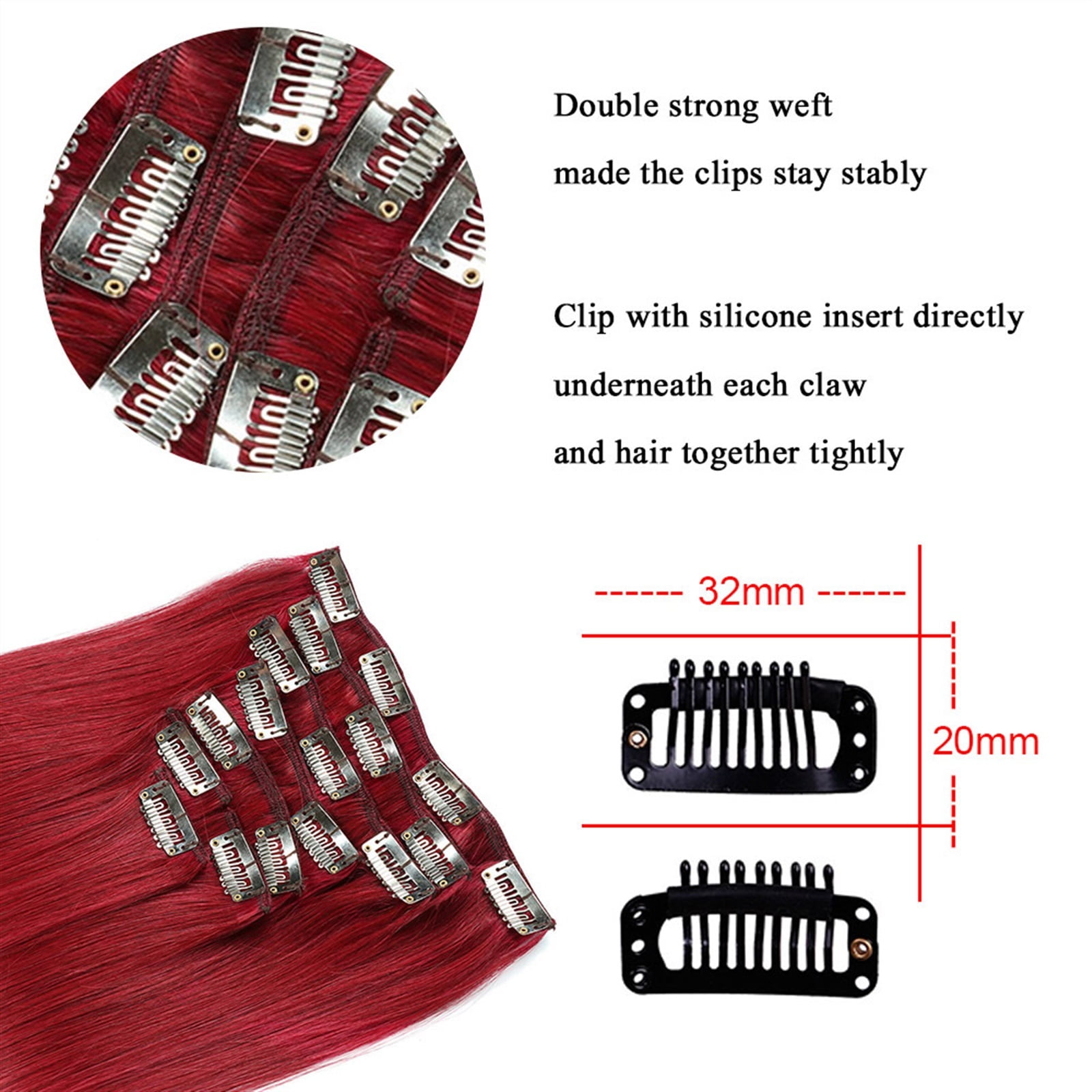 Clip In Hair Extensions Real Human Hair Pieces 7pcs Per Set Wine Red Hair Extensions 100% Remy Virgin Human Hair Clip In Extensions Double Weft Clips Straight