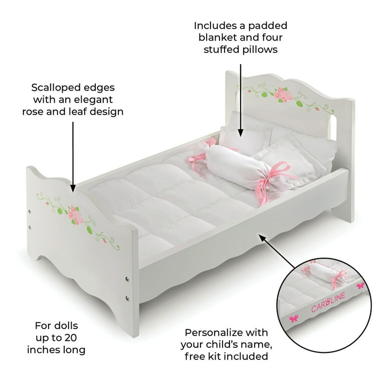 Doll Bed with Bedding and Free Personalization Kit White Rose Walmart