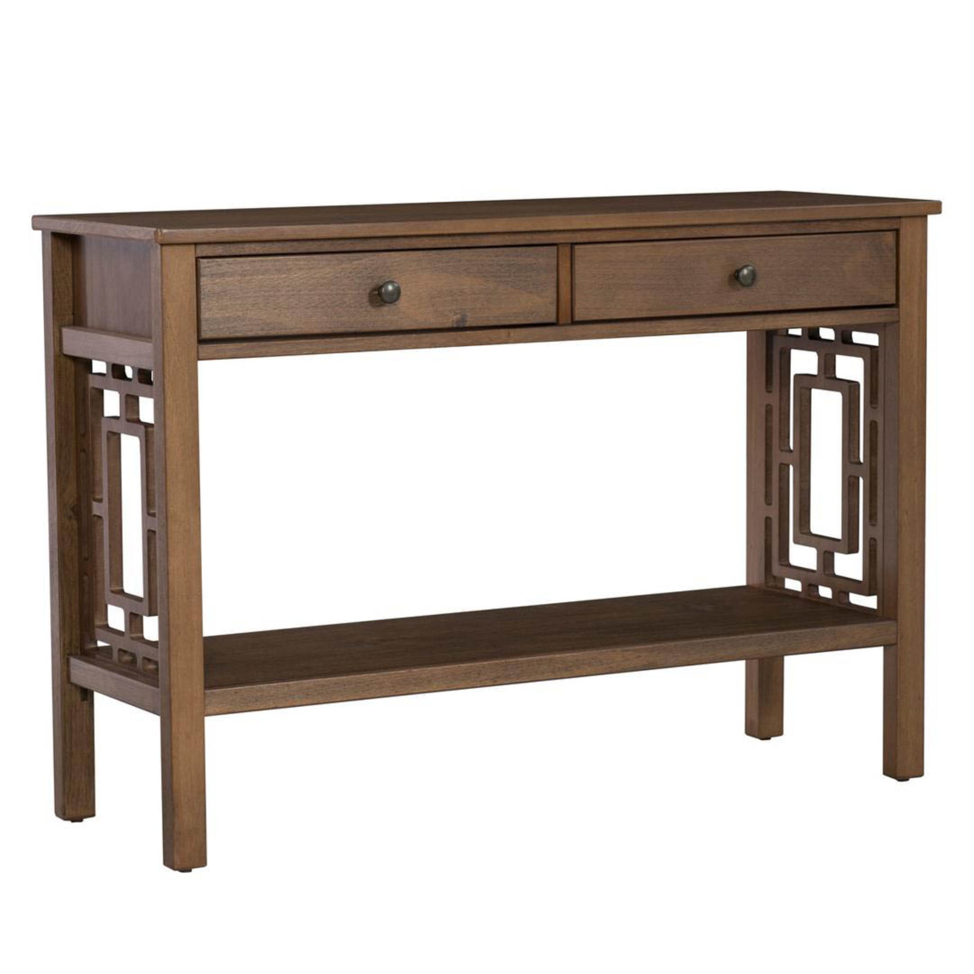 Wooden Console Table with Two Drawers and Bottom Shelf, Brown Walmart