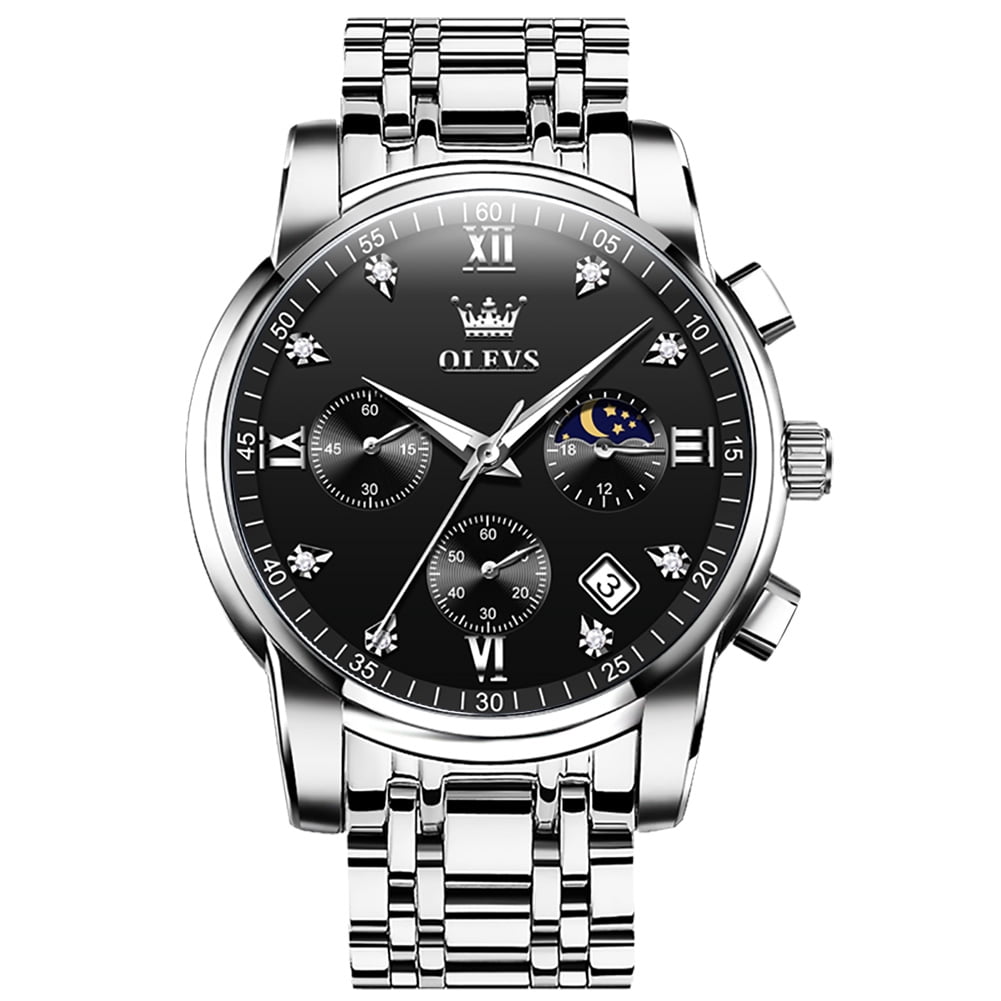 OLEVS Watches for Men Luxury Dress Casual Analog Quartz Gold Plated Stainless Steel Chronograph Moon Phase Waterproof Luminous Date Business Mens Wrist Watches Reloj Para Hombre