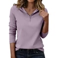thumbnail image 3 of Women's Quarter Zip Pullover Sweatshirt, Long Sleeve V Neck Hooded Sweatshirt, Solid Color Casual Shirt, Fall Winter Loose Fit Tops for Women, Casual Long Sleeve Shirts for Women Pink L, 3 of 6