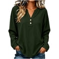 thumbnail image 2 of Long Sleeve Tops Business Casual Women Fashion V Neck Button Solid Color Long Sleeve Pullover Top Army Green Xxl, 2 of 6