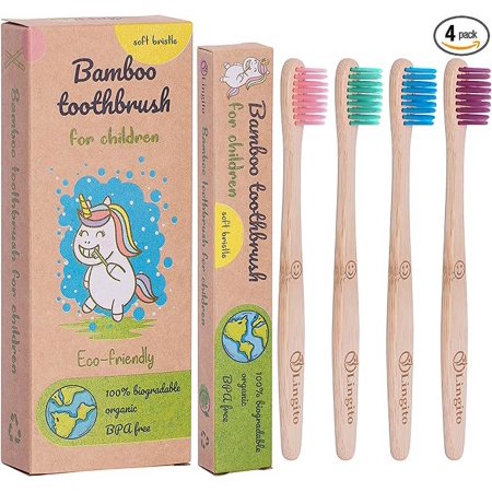 Lingito Natural Bamboo Toothbrushes, BPA Free Soft Bristles, Nature-Friendly, Natural, Organic & Vegan Toothbrush Pack, Individually Packaged (Natural Child Bamboo Toothbrushes)