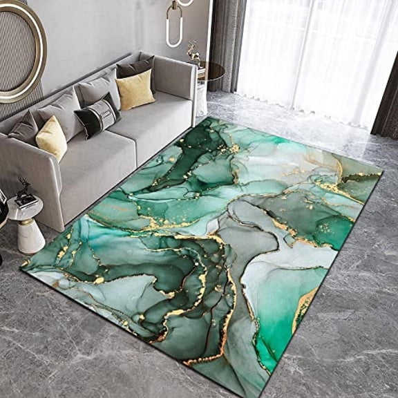 Emerald Green Marble Area Rugs, Modern Abstract Turquoise Texture Indoor Rugs, Soft Non-Skid Carpet Throw Rug For Kids Teen Girls Boys Living Room Bedroom Office