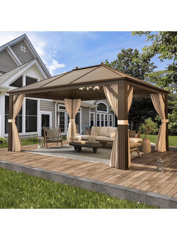 Richryce 10' x 13' Hardtop outdoor Gazebo clearance, Metal Roof Gazebo with Aluminum Frame for Patio Lawns
