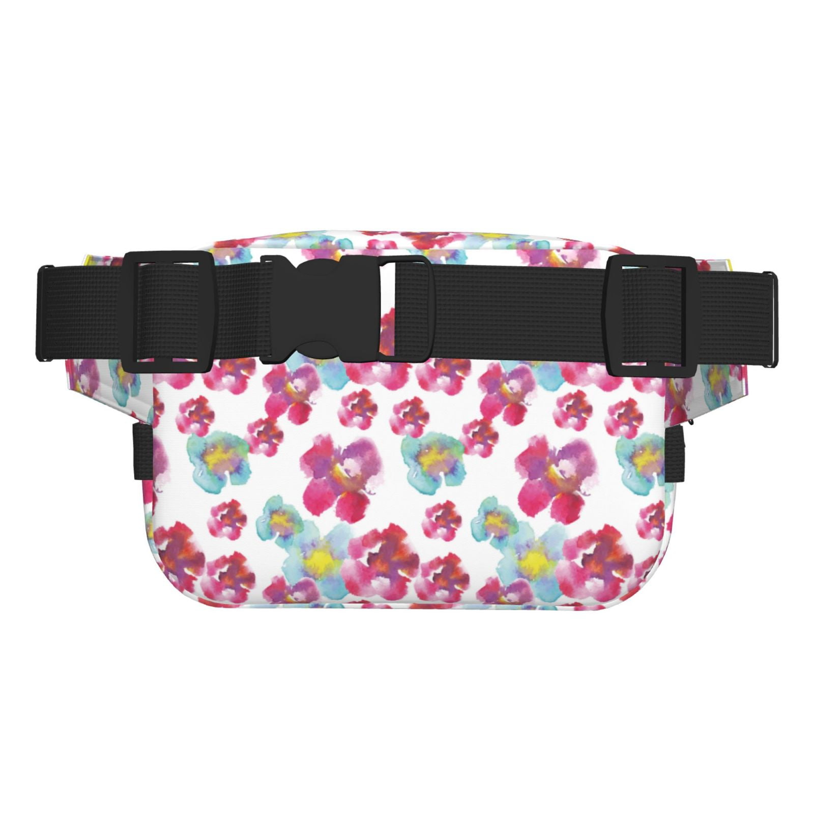 Picia Watercolor Flowers Print Square Double-Layer Waist Bag Mini Adjustable Waist Belt Bag Exercise Running Travel Hiking