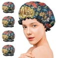 thumbnail image 7 of Shower Caps,Pioneer Flower Floral Print Pattern Waterproof Shower Cap for Women 4 Pieces,Double Reusable Hair Cover for Shower PEVA Elastic Stretch Hem, 7 of 7