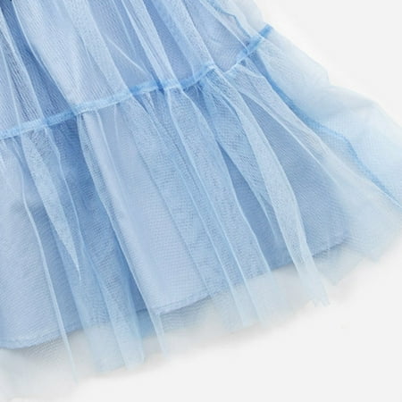 

PEASKJP Fringe Dress Little Girls Short Sleeve Summer Swing GirlsTulle Round Neckline Dress Blue 8-9 Years
