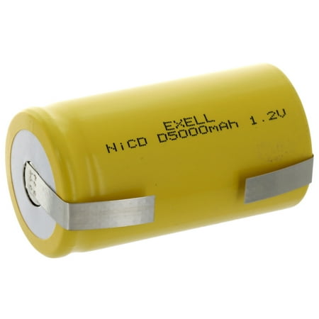 Exell D Size 1.2V 5000mAh NiCD Rechargeable Battery with Tabs