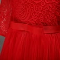 thumbnail image 6 of IBTOM CASTLE Flower Girls 3/4 Sleeve Deep V-Back Tulle Vintage Lace Wedding Party Long Dress Formal Princess Communion Pageant Maxi Gown 5-6 Years Red, 6 of 8