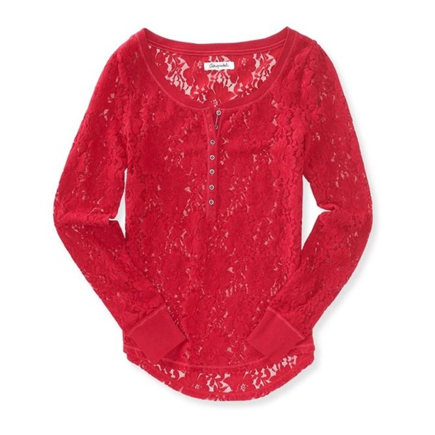 Camiseta henley de encaje Floral transparente Aeropostale mujer rojo grande
