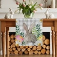 thumbnail image 2 of Easter Bunny Table Runner, Spring Gray Rabbit Daisy Floral Leaf Plants Plaid Cotton Linen Kitchen Table Decoration Washable Dining Tabletop Runners for Home Party Decor 18x72 Inches, 2 of 9