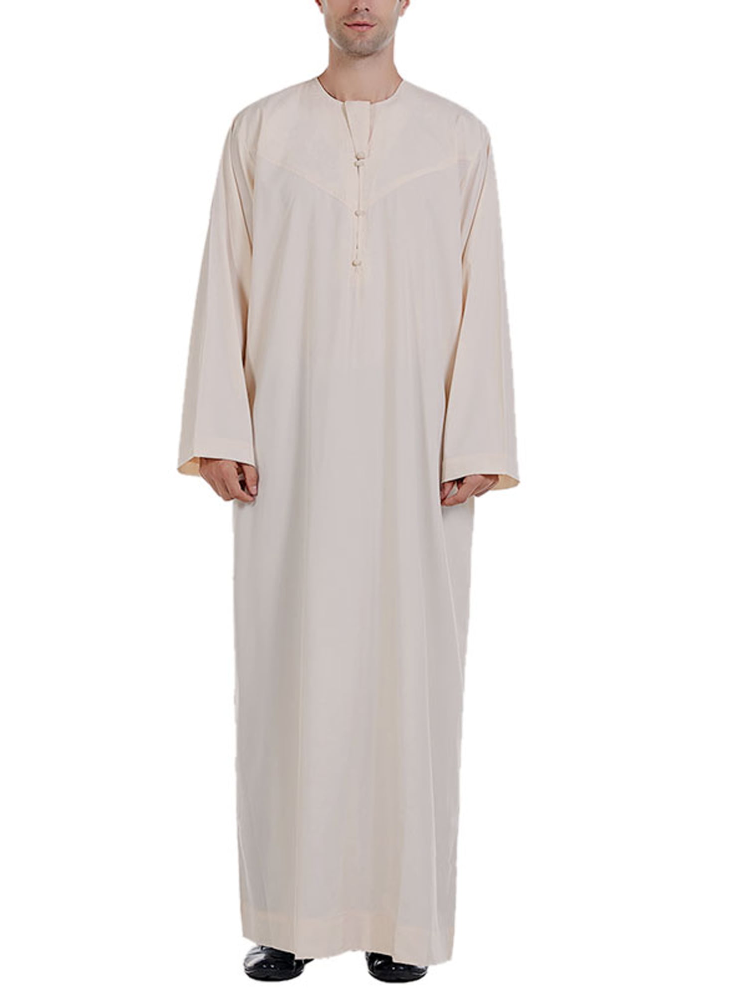 Muslim Men's Saudi Arab Jubba Long Sleeve Dress Tunic Thobe Islamic Kaftan Tops 