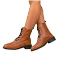 thumbnail image 5 of LOVZFMLL Boots for Women Mid Calf Combat Boots Lace Up Round Toe Adjustable Straps Low Block Heel Motorcycle Fall Winter Style, 5 of 9
