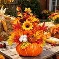 thumbnail image 5 of Artificial Sunflower and Pumpkin Table Decor, Realistic Faux Floral Pumpkin Ornament, Fall Desktop Centerpiece, Seasonal Autumn Home Dining Table Mantel Decoration, B, 5 of 7