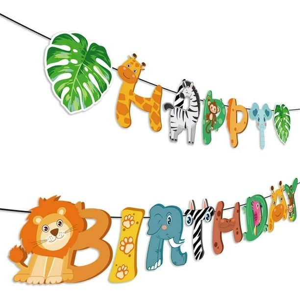Jungle Décoration Anniversaire Garçon Safari Déco Bannière d'anniversaire  Joyeux anniversaire
