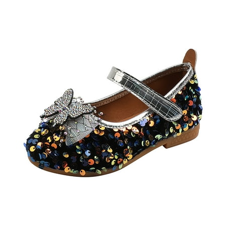 

Binmer Toddler Shoes Baby Girls Cute Fashion Pearl Butterfly Sequins Non-Slip Small Leather Princess Shoes