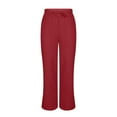 thumbnail image 6 of Women's Wide Leg Pants Summer And Linen Solid Loose Straight Pants With Pockets Side Slit Buttons Pants, 6 of 10