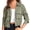 Army-green, variant on Turn0Down Collar Women Long Sleeve Casual Button Crop Jacket Drawstring Short Coat