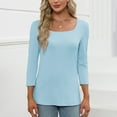 thumbnail image 3 of Fartey 3/4 Sleeve Tops for Women Dressy Casual Square Neck Tunic Tops Spring Summer Solid Color Slim Fit Blouses, 3 of 6