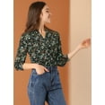 thumbnail image 2 of INSPIRE CHIC Blusa con botones de manga larga con cuello en V y blusas sueltas florales de gasa para mujer Negro S, 2 of 6