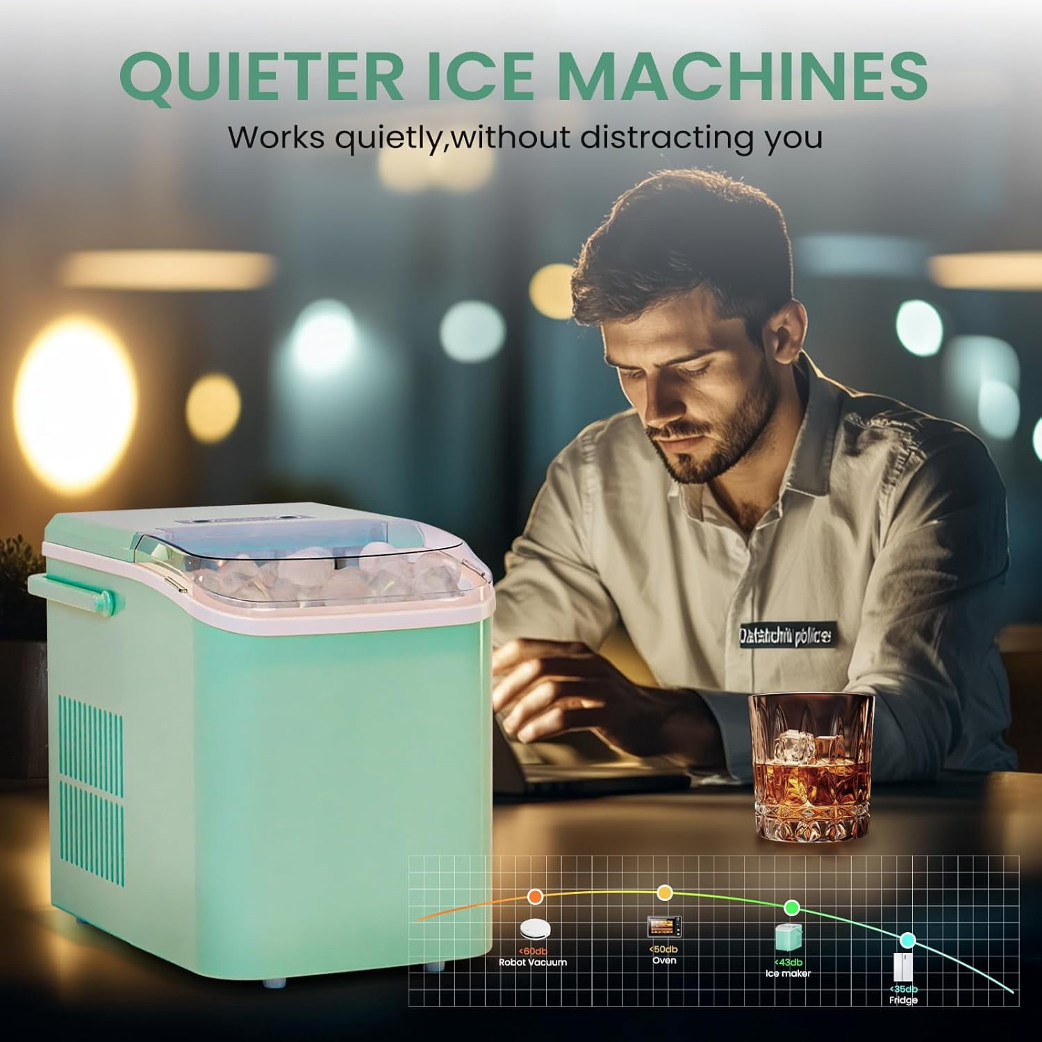 Portable Ice Maker Countertop Machine, Makes 9 Bullet Ice Cubes in 6 Minutes, 26lbs Daily, Auto-Cleaning, with Handle and Basket, for Home Kitchen RV Camping, White