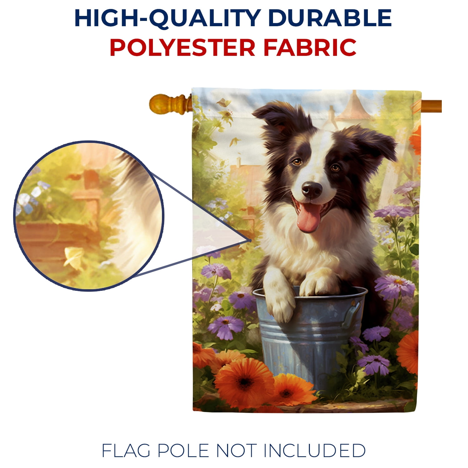 America Forever Spring Summer Border Collie Dog House Flag 28 x 40 inch Double Sided Border Collie Puppy Floral Spring House Flag for Outdoor Dog Flag Yard Decoration