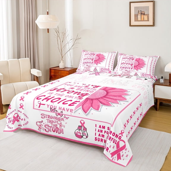 Feelyou Pink Vibrant Sunflower Full Size Sheets, Inspirational Words Bed Sheets, Hope and Love Theme Sheet Sets, Microfiber Bedroom Decor, 4pcs