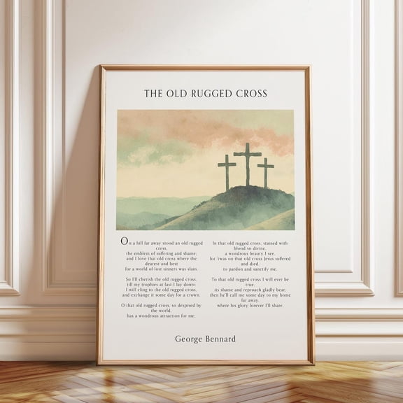 The Old Rugged Cross Hymn Christian Faith Wall Decoration, Unframed Paper Poster 8x10in