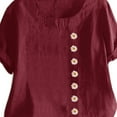 thumbnail image 4 of Pompotops Womens Plus Size O-Neck Short Sleeve Print Buttons Cotton Linen Vintage Tops, 4 of 4