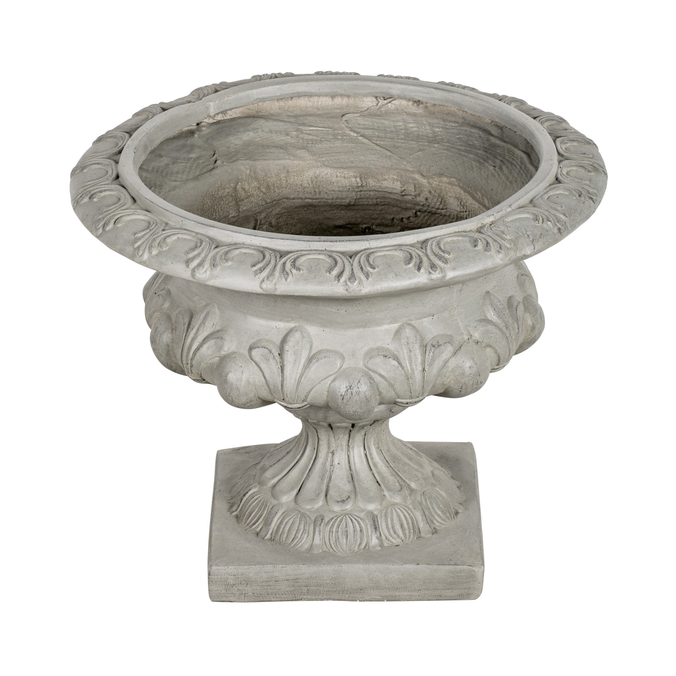 Christopher Knight Home 18.5" Outdoor MGO Vintage Wide Floral Carved Pedestal Flower Pot, Gray