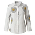 thumbnail image 3 of DondPO Womens Button Down Shirts,Long Sleeve Shirts Womens Loose Daisy Printing Long Shirt Cotton Ladies Casual Tops T-Shirt Blouse Linen Shirts,Summer Shirts,Blouses for Women Dressy Casual A L, 3 of 7