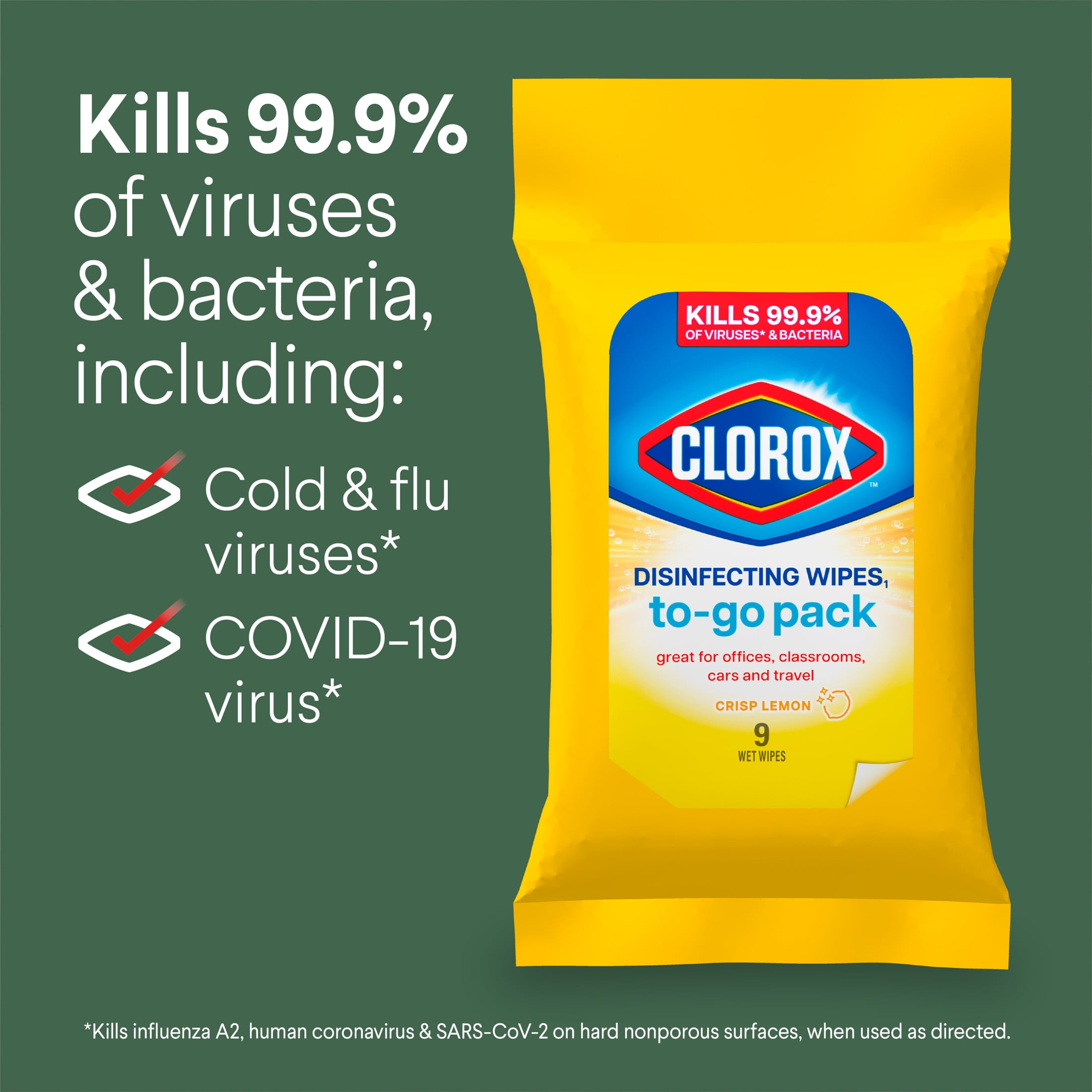 Clorox Disinfecting Wipes On The Go, Bleach Free Travel Wipes - Citrus  Blend, 9 ct