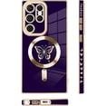 thumbnail image 4 of for Samsung Galaxy S23 Ultra Case [Support for Magsafe] Butterfly Pattern Magnetic Plating Screen Protector Luxury Elegant Case Camera Protector Shockproof Protective Corner Cover -Purple, 4 of 12
