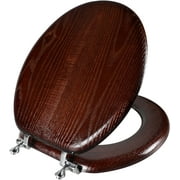 Durable Wood Veneer Natural Toilet Seat Metal Hinged Easy Clean Anti-scratch American Standard(Round,Dark Walnut)
